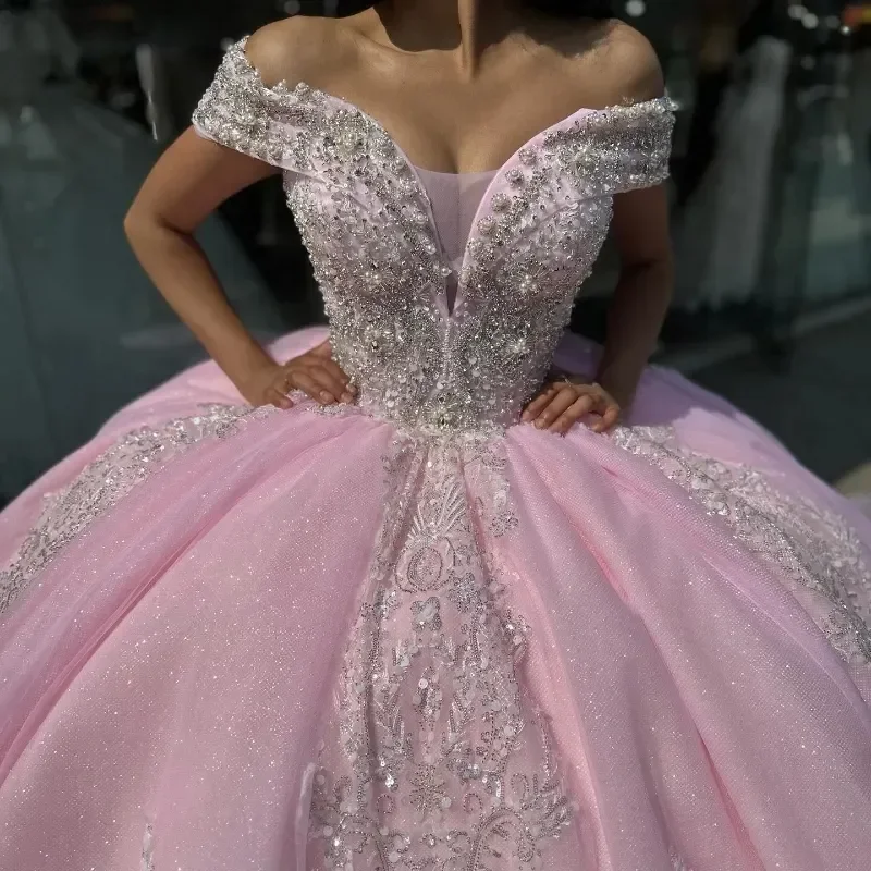 Розовые платья для Quinceanera, искусственная кожа, аппликация, бусины, мексиканская Золушка, Vestidos 15 De, принцесса, милый День рождения XV, бальное платье