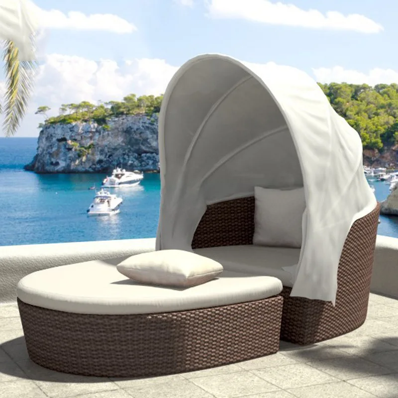 Outdoor rattan bed, courtyard outdoor beach loungers villa balcony swimming pool lazy outdoor, leisure furniture