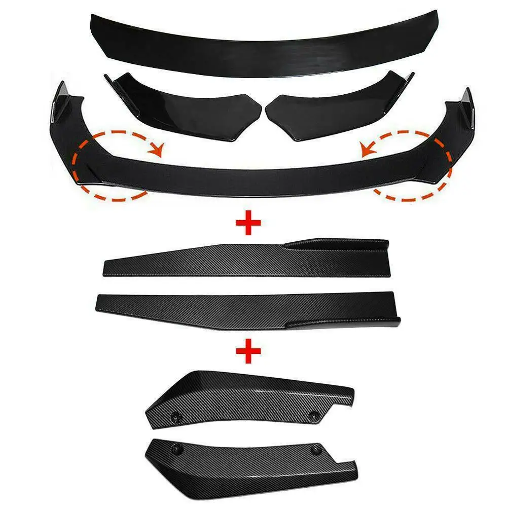 Quality Auto Parts Universal Front Bumper Splitter Lip Spoiler Diffuser Body Kit Black Winglets Side Skirt Extension Protector