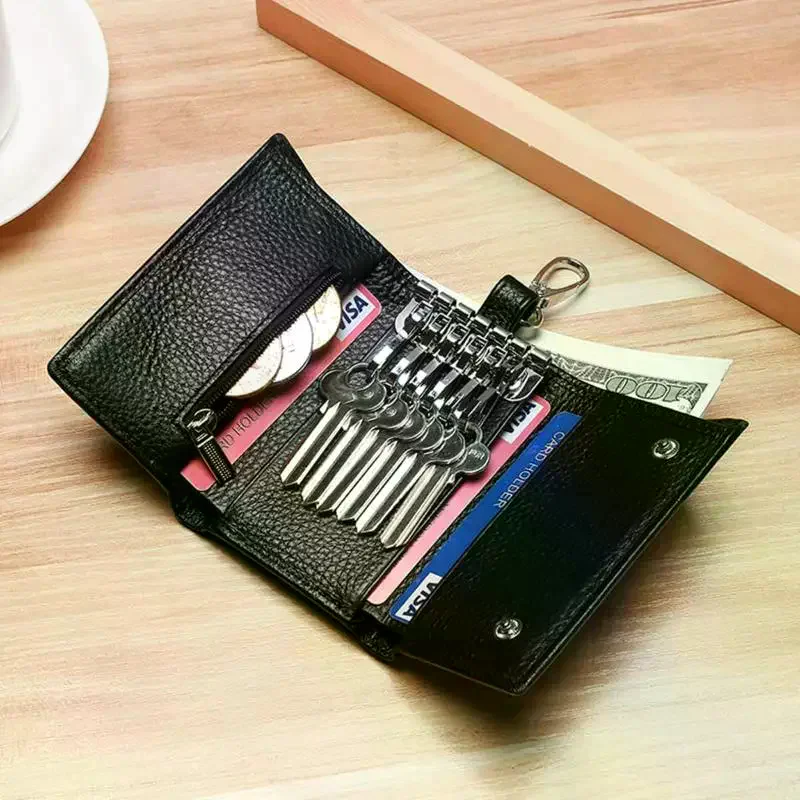 Women Leather Short Wallet Multi-functional 3-fold Key Case Slim Lightweight Large Capacity Purse for Daily Commute