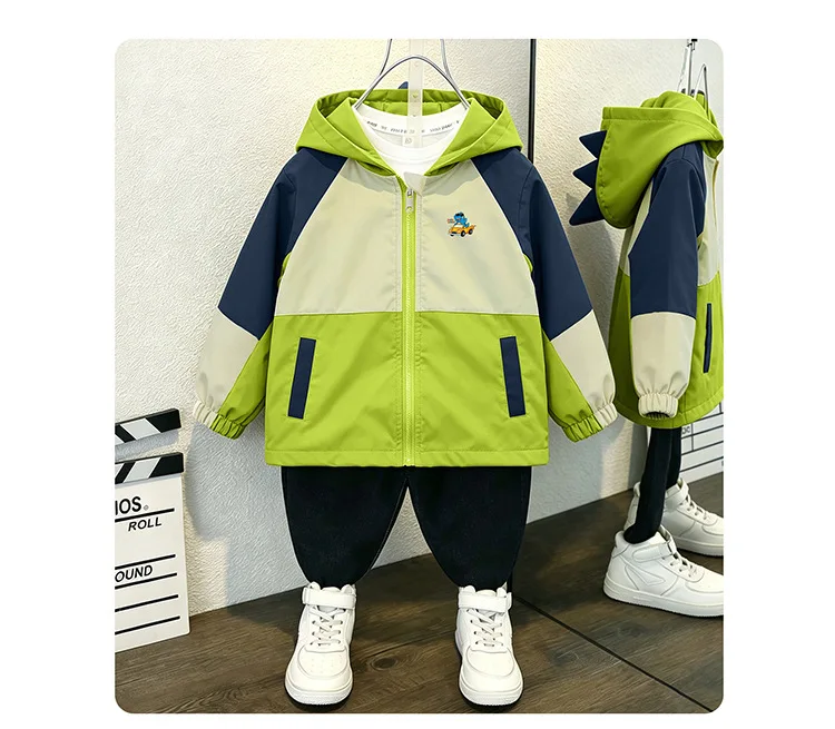 Kleinkind Jungen Kapuzenjacke Neue Frühling Herbst Baby Kinder Cartoon Dinosaurier Druck Kapuzen-Windjacke Mantel Kinder Freizeit-Oberbekleidung – Detail 4