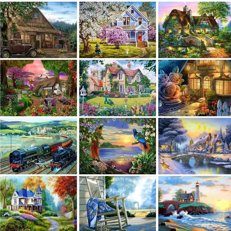 

GATYZTORY Painting By Number House Landscape For Adults Kids Handpainted Canvas Seaside Scenery Coloring By Numbers Home Decor