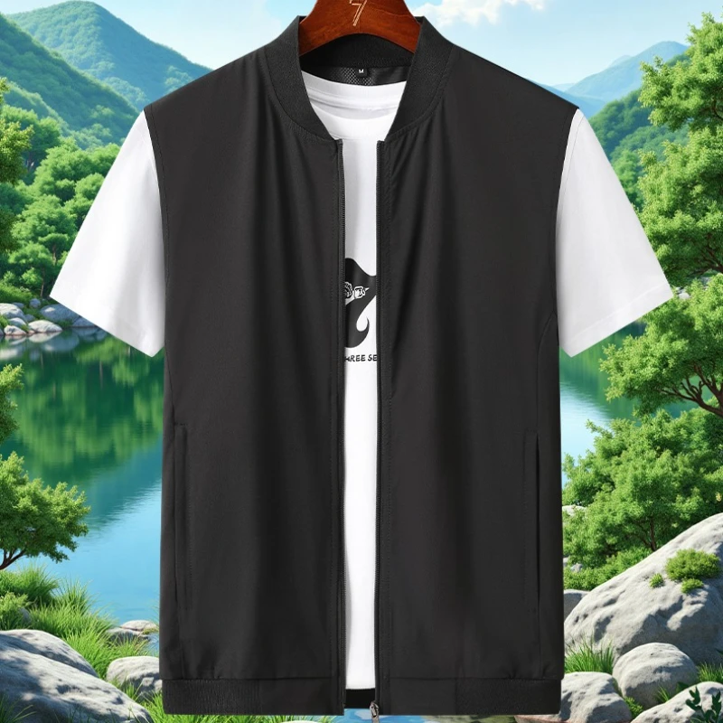 Ultra-Thin Multi-pocket Sleeveless Jacket Men Hollow Out Vest Men's Summer Ice Silk Mesh Waistcoat Motorcyclist Fishing Vest