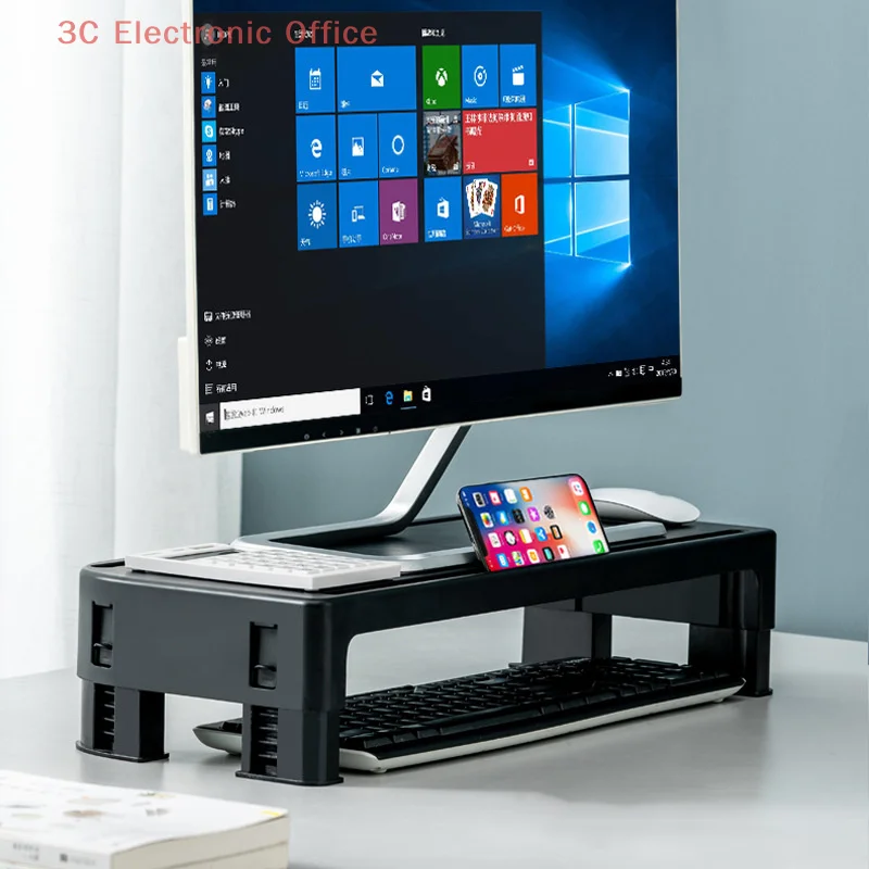 High Adjustable Computer Screen Holder With Drawer PC Monitor Riser Stand Bracket For Laptop Printer Keyboard Desktop Organizers