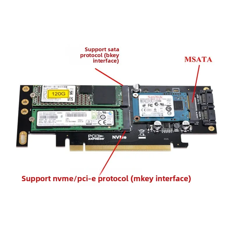 M.2 NVMe to PCIe X4 X16 Adapter Card for SATA NGFF SSD Converter Kit PC