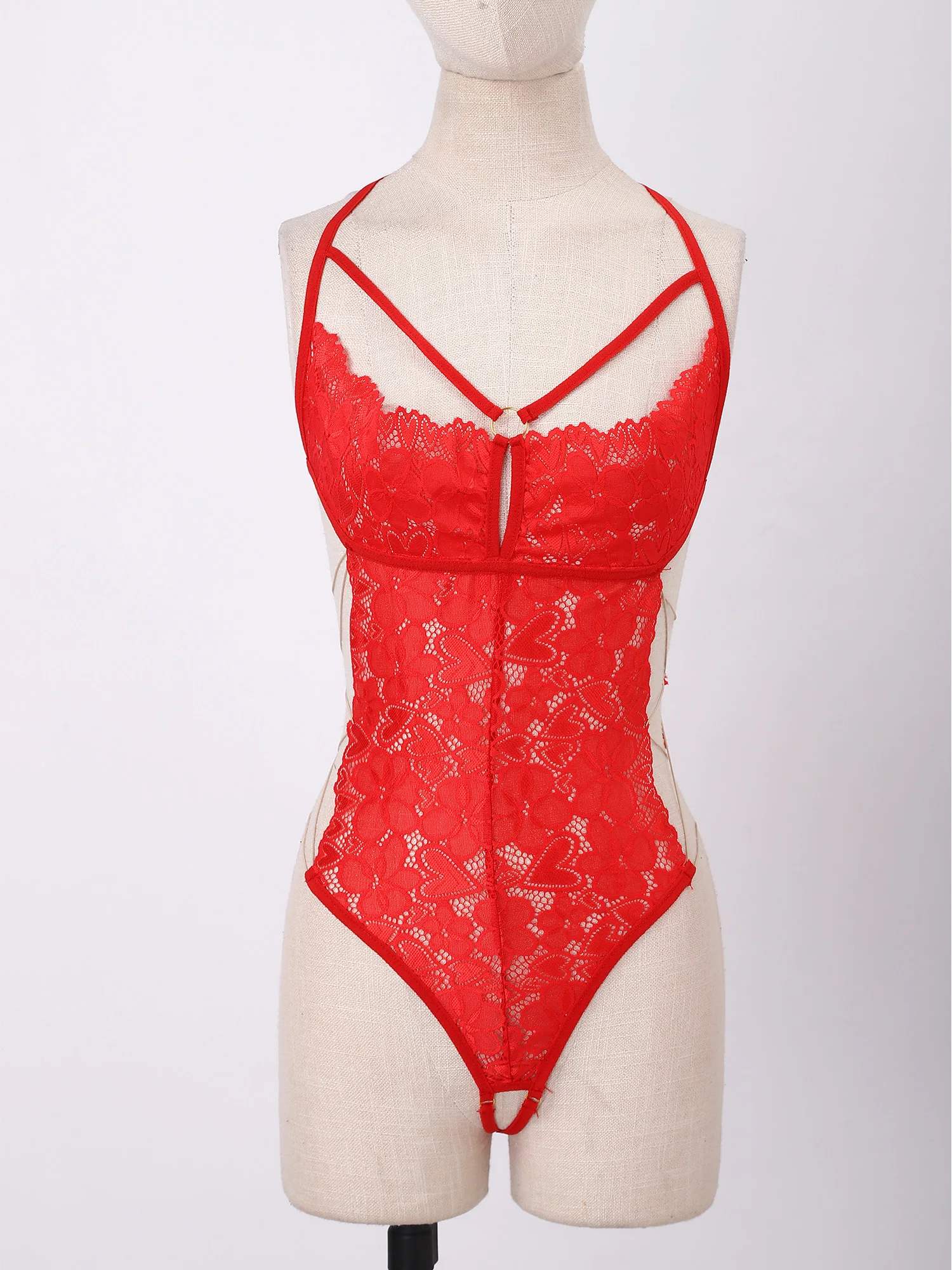 

Women See-through Lace Lingerie Bodysuit Sexy Half Open Cup Backless Crotchless Leotard Nightwear Couple Game Nightclub Costume