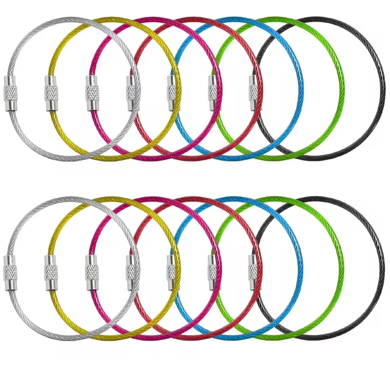 

5/10PCS 2mm stainless steel wire rope keychain, surface PVC coating, luggage tag, outdoor keychain, key accessories