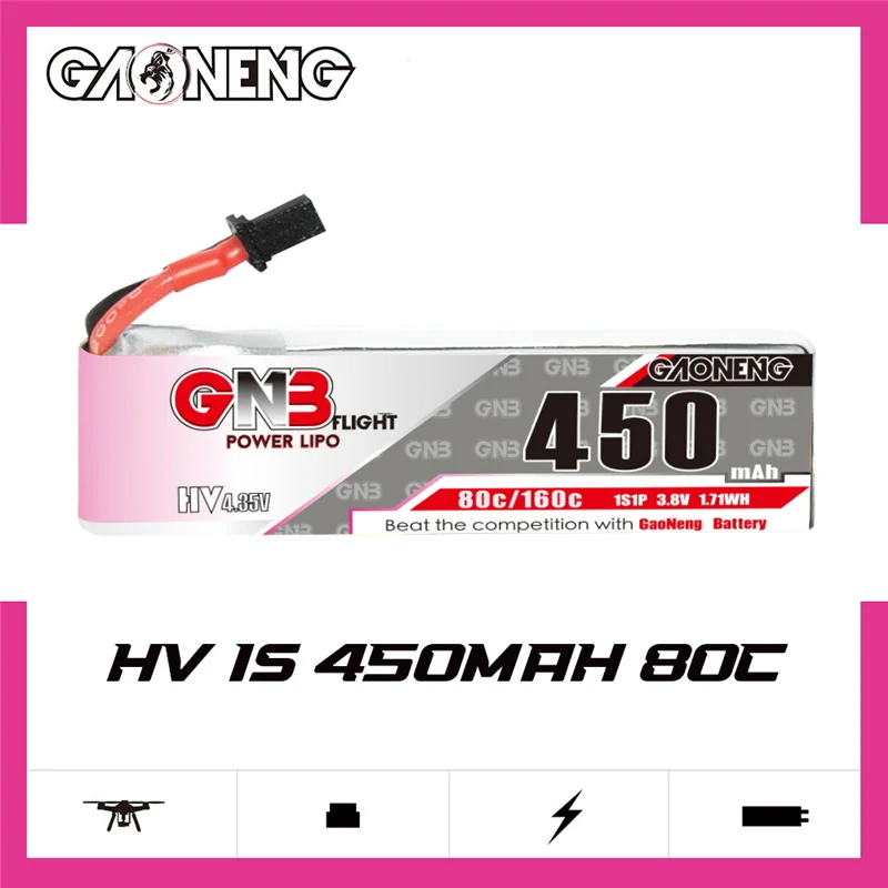 GAONENG-GNB 1S Bateria LiPo, 450mAh, 3.8V, HV, 80C, 160C, A30 Cabo para BetaFPV Beta75X, Happymodel Móvel 6, DIY Plug VS BT2.0