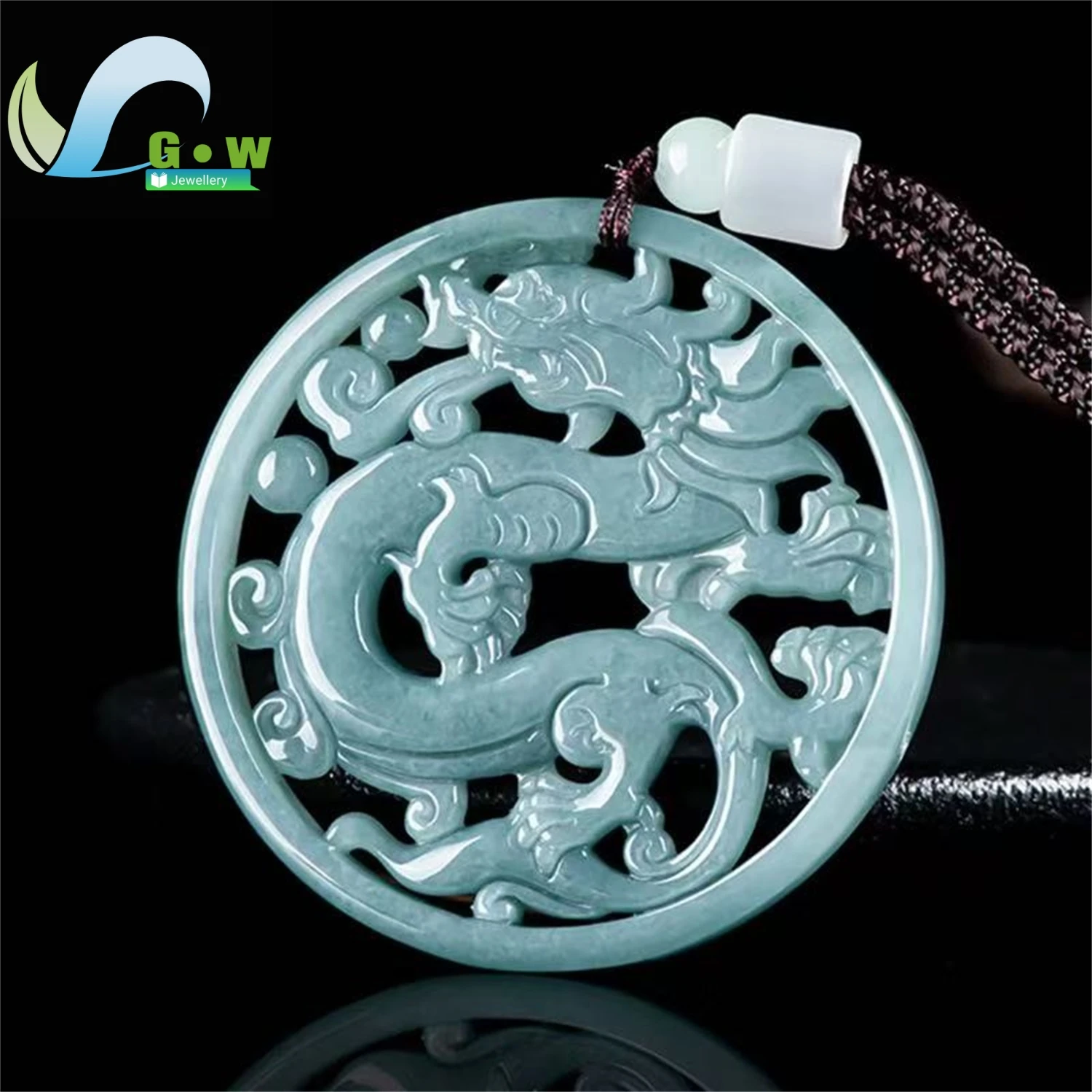 Natural A Grade Jadeite Blue Water Dragon Soaring Hollow Carved Pendant Icy Plaque Unisex Exquisite Ethnic Style Jewelry Gift