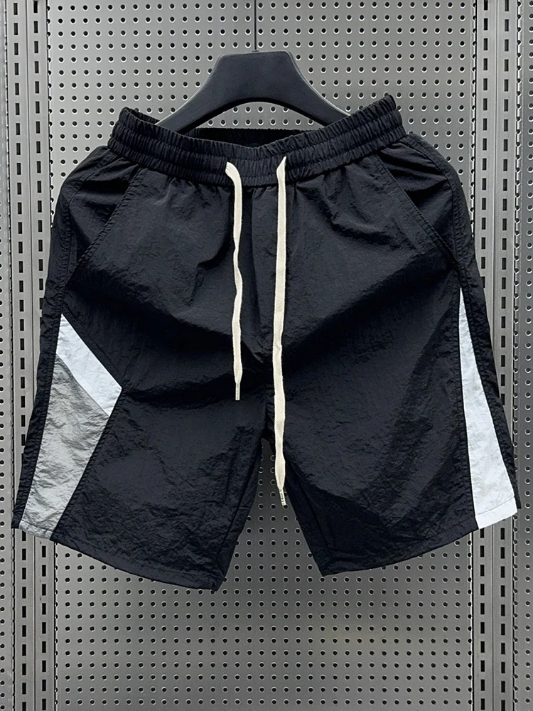 

Мужские летние тонкие свободные прямые корейские брюки в модную полоску Qui Dry, спортивные повседневные брюки на пять четвертей из полиэфирного волокна