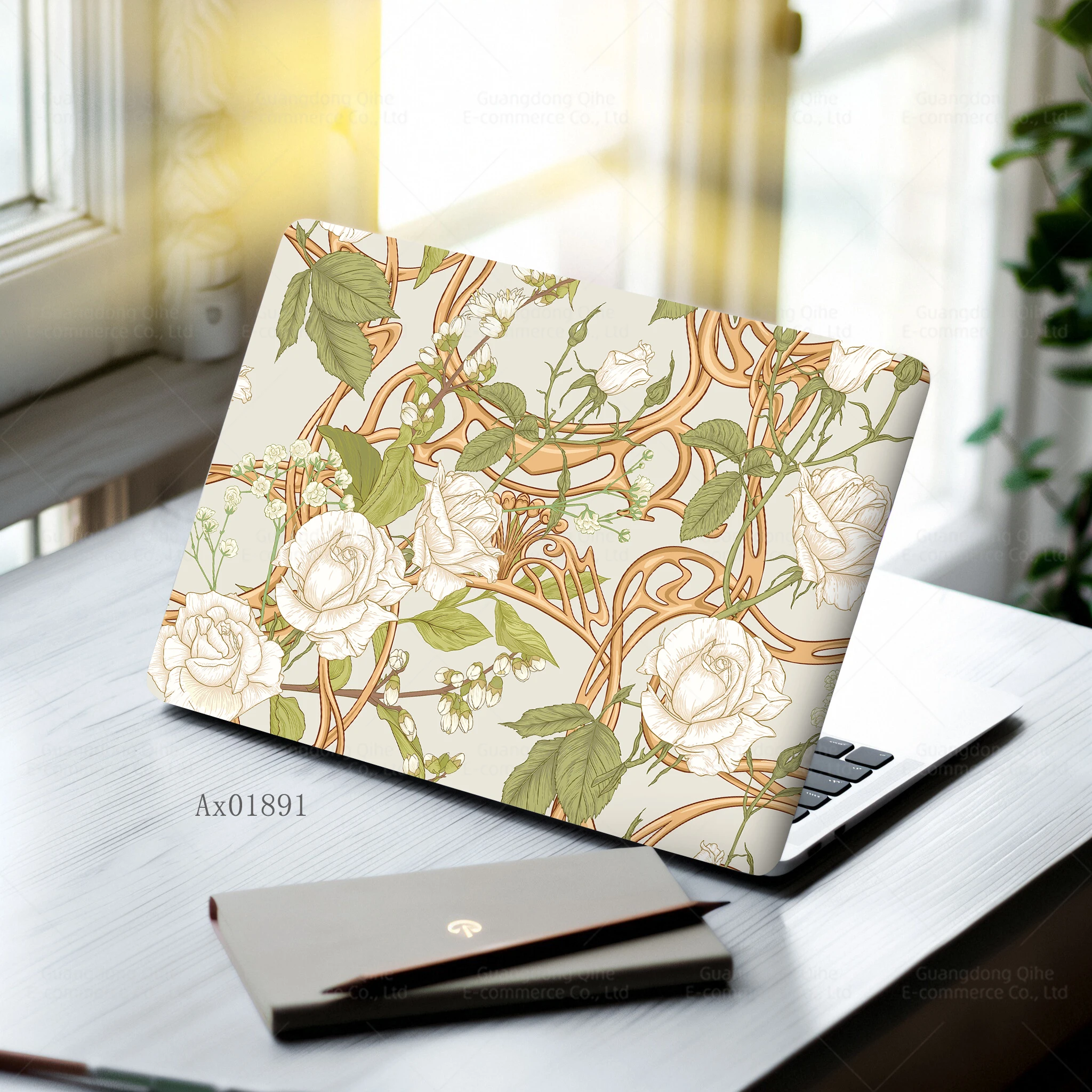Aesthetic Victorian Style Laptop Stickers (2 Pack) Customizable Waterproof Laptop Covers Floral Vine Pattern for Notebook Decor