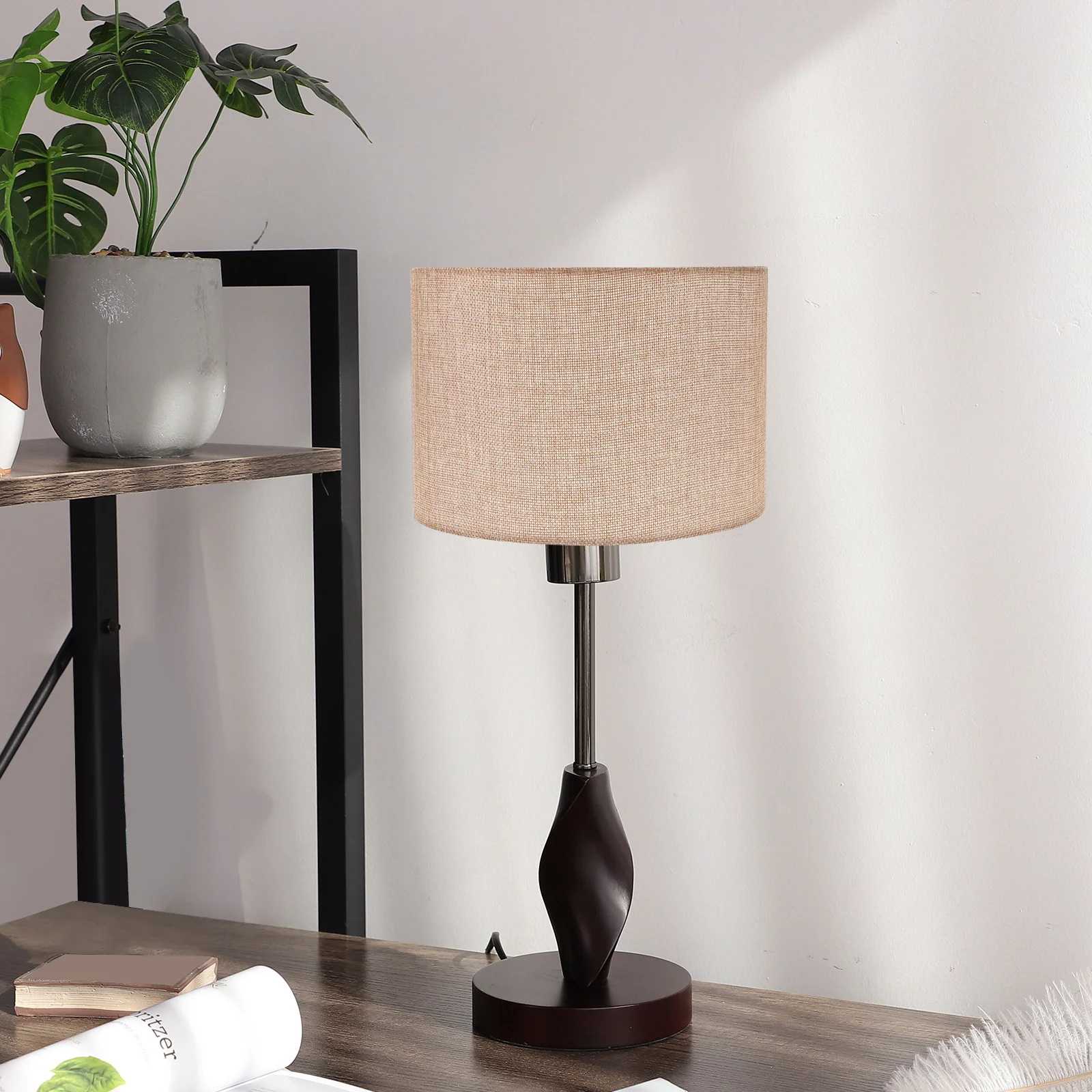 غطاء مصباح أسطواني E27 قماش السرير مكتب استبدال غطاء خفيف نمط ريفي ديكور المنزل سهل التركيب إطار معدني متين