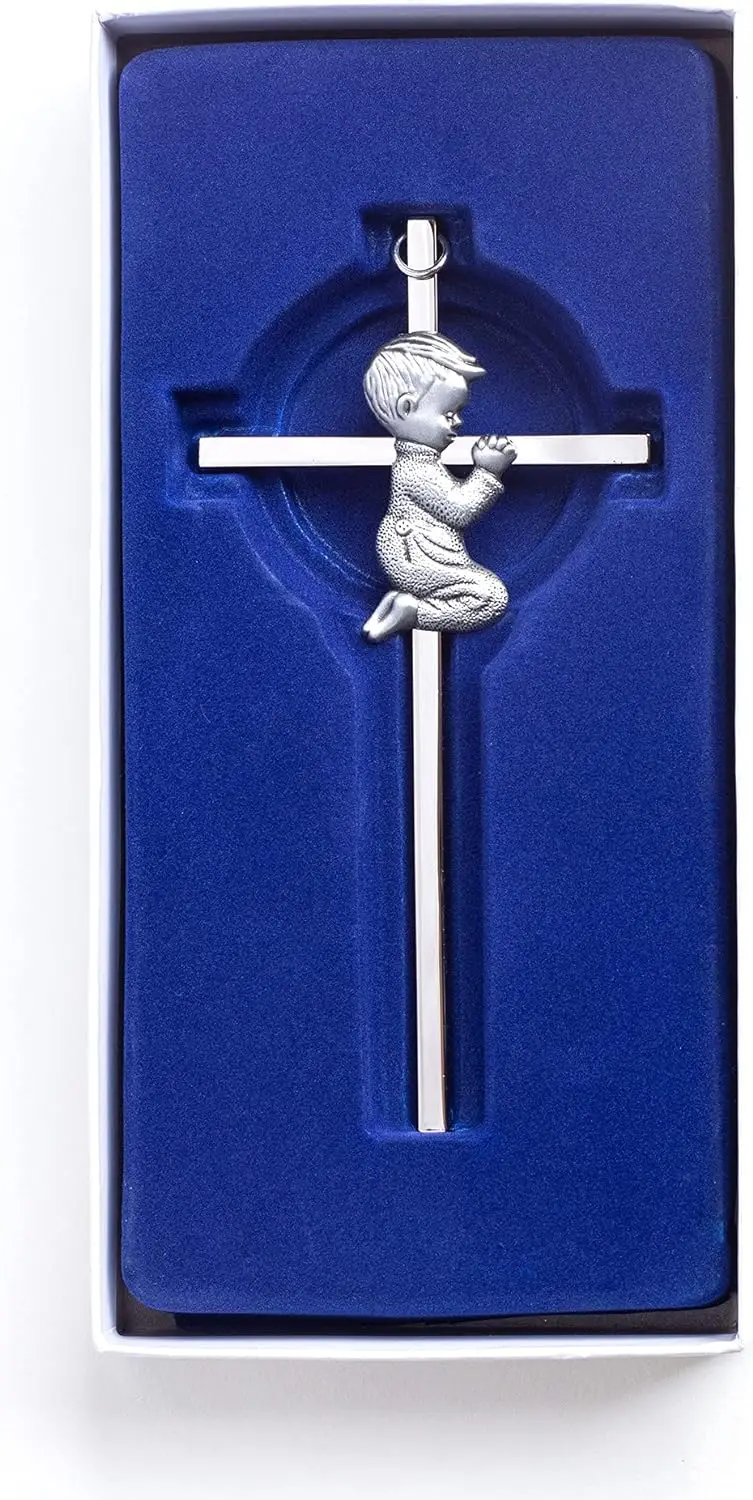 7-inch Silver blessing Boy Baptism Crosses for First Holy Communion Christening and Dedication Baptismal Gifts from Godparents