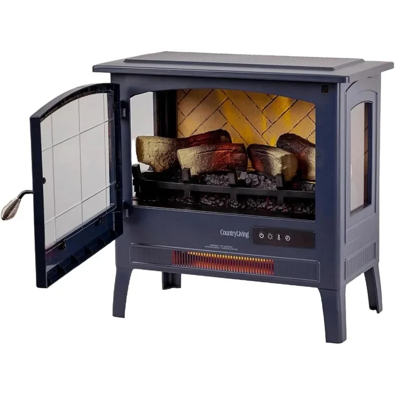 Infrared Freestanding Electric Fireplace Stove Heater in Navy Blue | Provides Supplemental Zone Heat with Remote