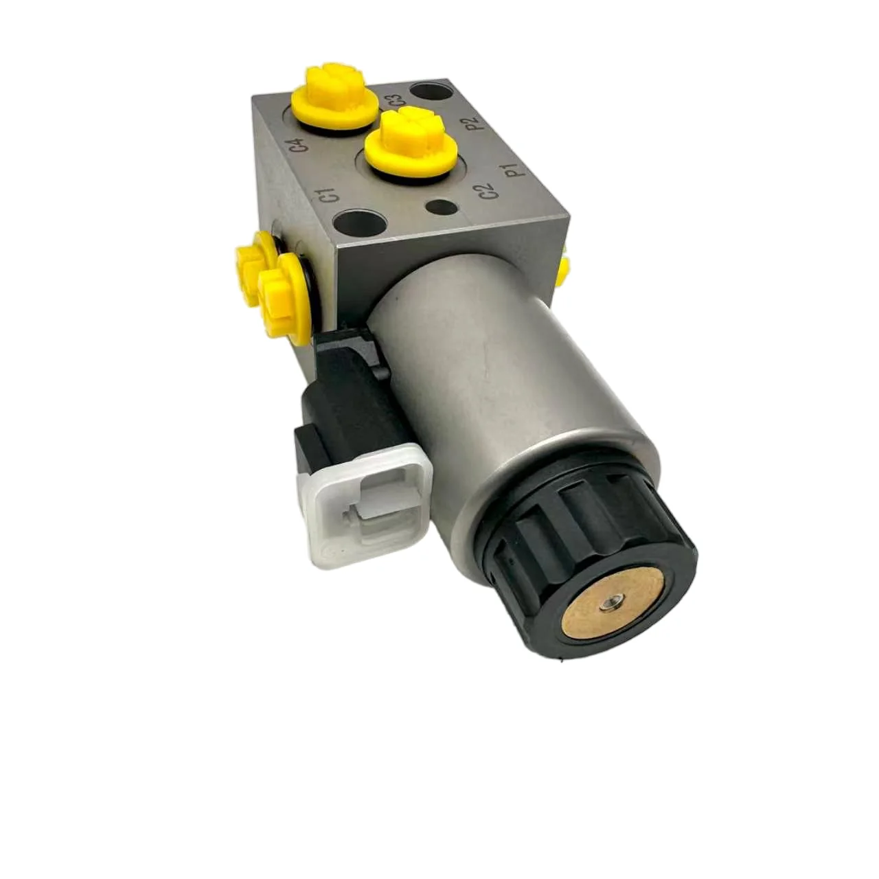 Achieved through a mini excavator auxiliary accessory (MOP06G14 solenoid select valve)