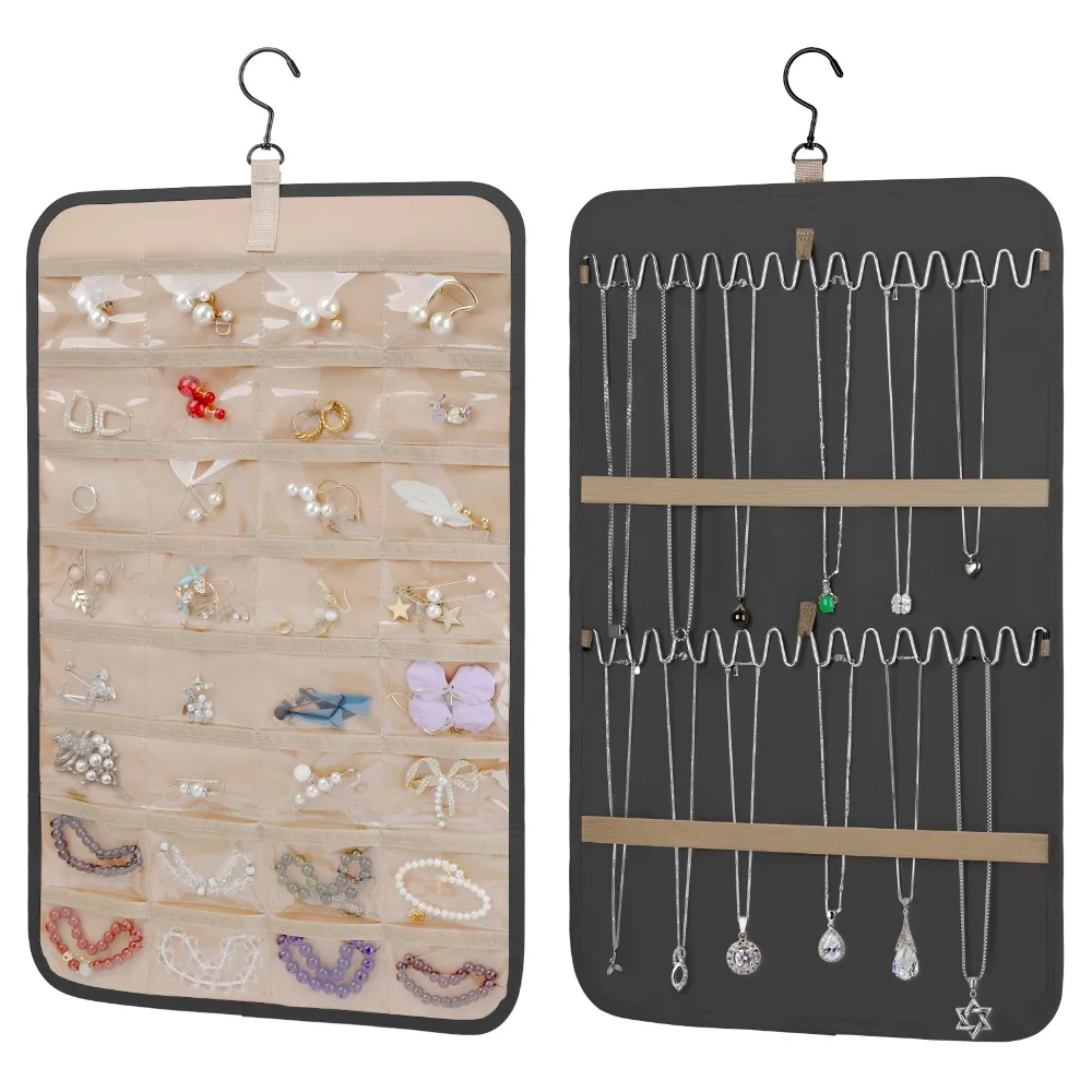 Portable Double Sided Hanging Jewelry Organizer With Hanger Wall Mount Wall Jewelry Storage Metal Hook Jewelry Rack Dorm Room