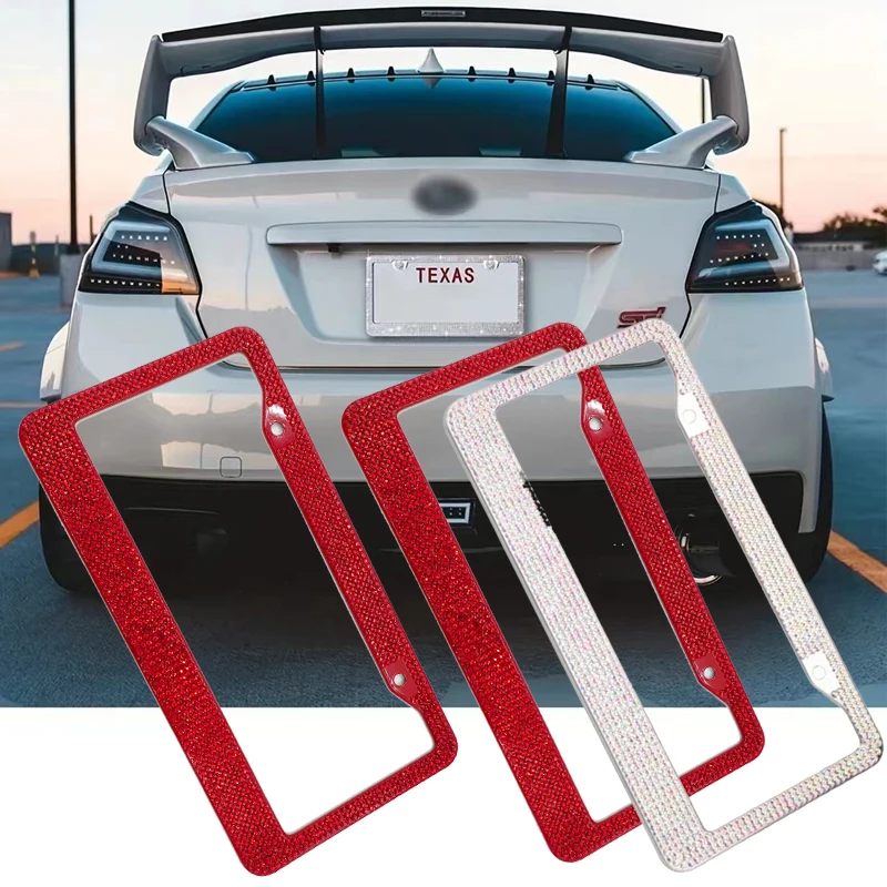 Universal USA Standard License Plate Frame with Bling Diamond JDM Racing Style Stainless Car License Plate Frame Decoration Auto