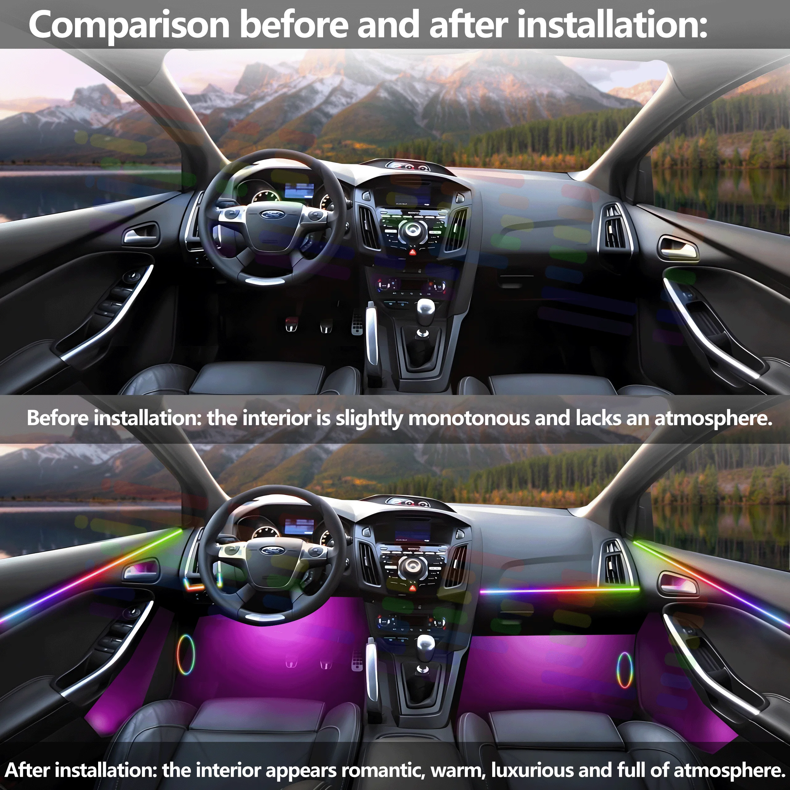 For Ford F-150 Raptor 13 Gen RGB Symphony LED Ambient Light 64 Colors Acrylic Lamp Strip By App Control Multiple Lighting Style