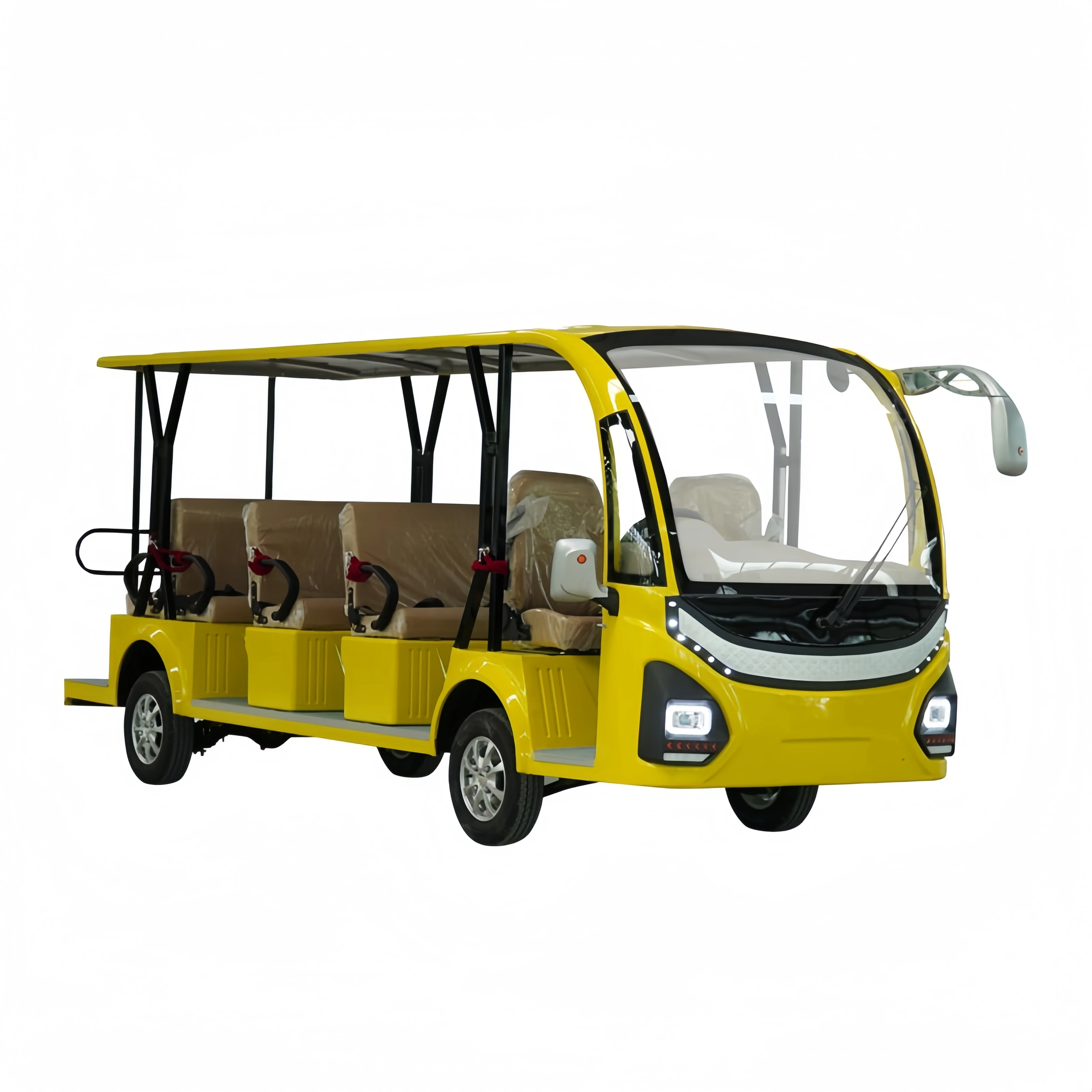 حافلة لمشاهدة معالم المدينة الكهربائية عالية الجودة، حافلة مكوكية للسفر الكهربائية ذات 14 مقعدًا CE، يمكن تجهيزها بألواح شمسية بالجملة