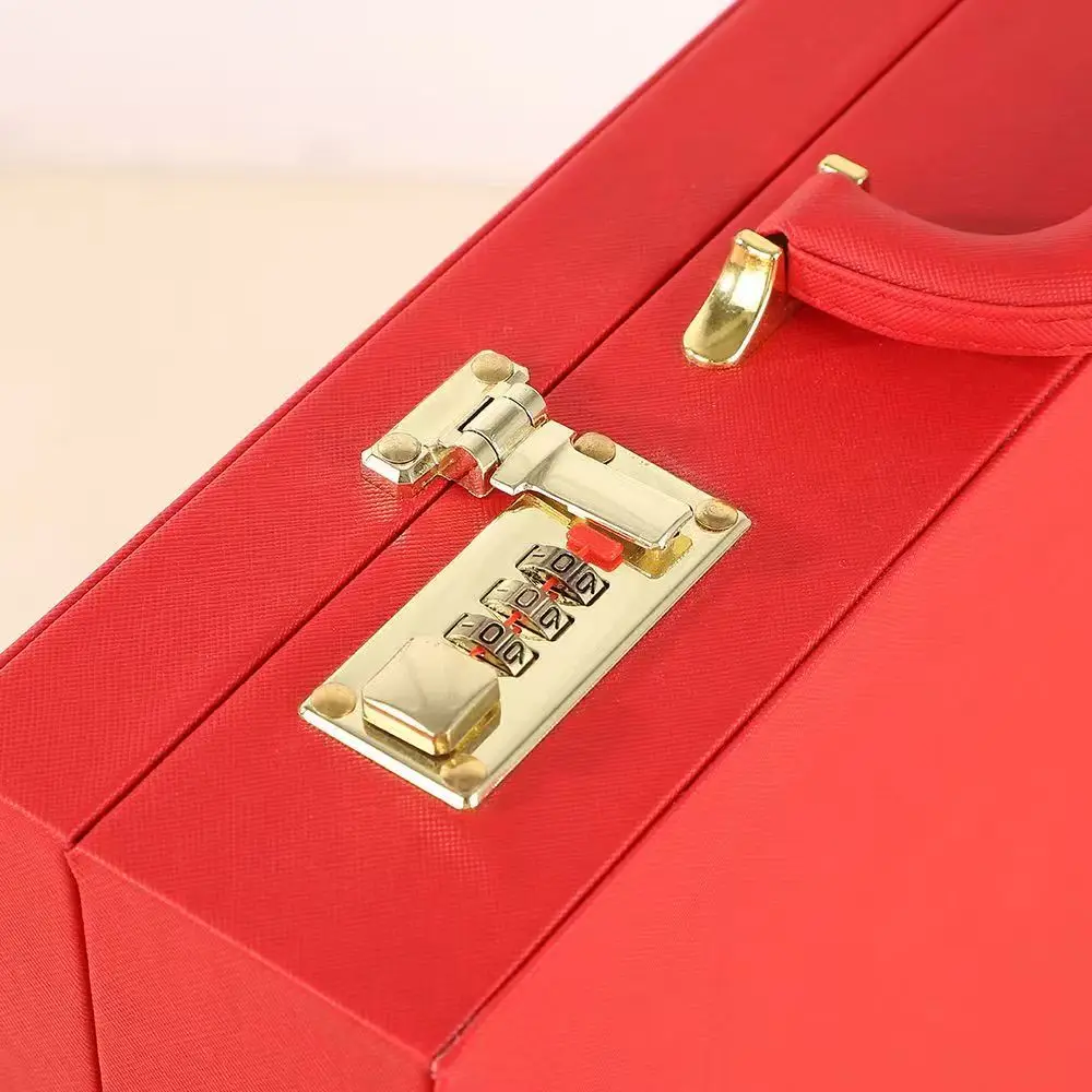 Festive Red Handheld High-end Leather Storage Box with Password Lock Exquisite Pattern Fit for Business Gifts Large Capacity