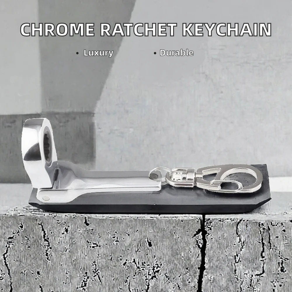 10mm Chrome Flexible Ratchet Wrench Keychain Laser Logo Customized Ratcheting Alloy Fashion Car Keychain Promotion Gift