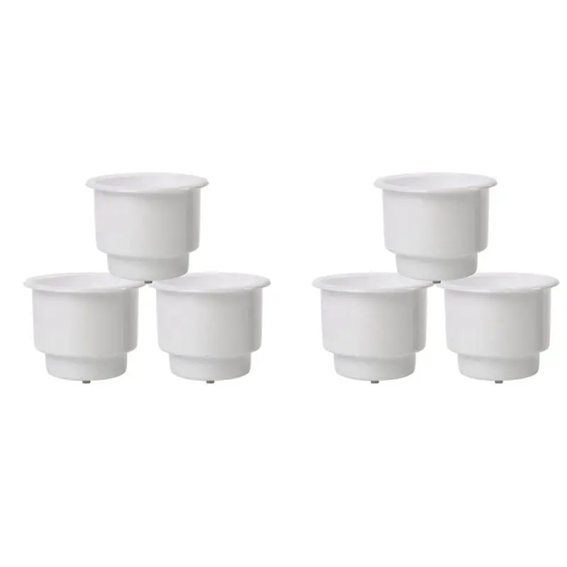 

6Pcs Recessed Drop In Plastic Cup Drink Can Holder With Drain For Boat Car Marine Rv Parts (White)-A97E