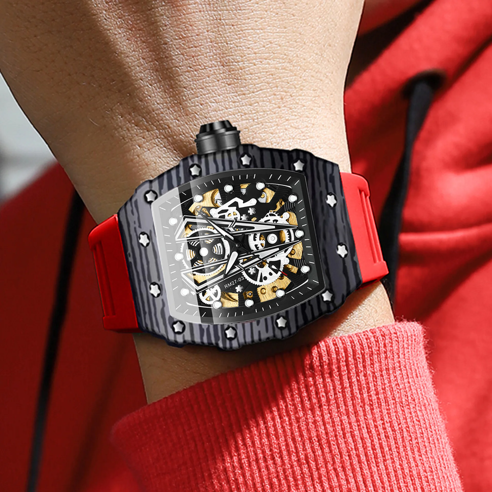 UTHAI M33 Orologio da uomo alla moda e casual, orologi meccanici cavi sportivi completamente automatici, regali fantastici, orologi da uomo