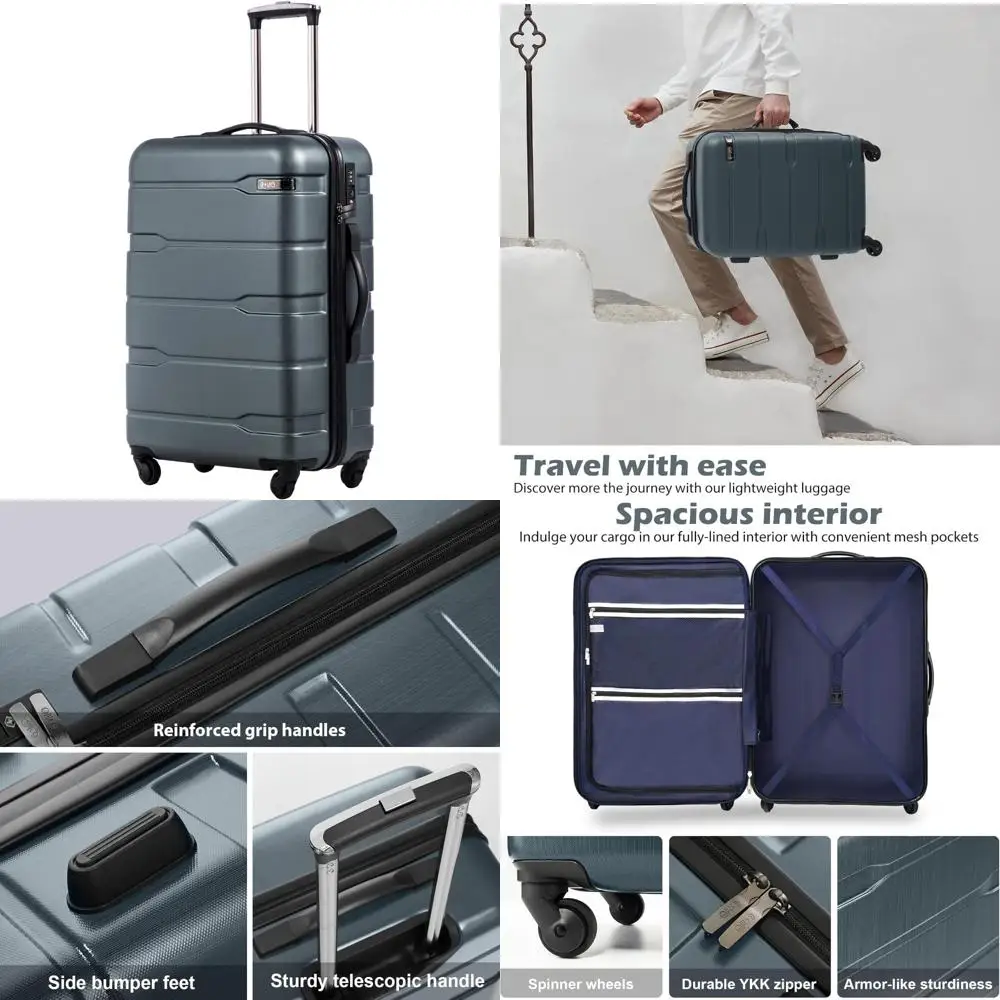 

Lightweight Spinner Suitcase with TSA Lock - PC+ABS Hardshell, 24 Inch, Teal Color, Ideal for Checked Luggage