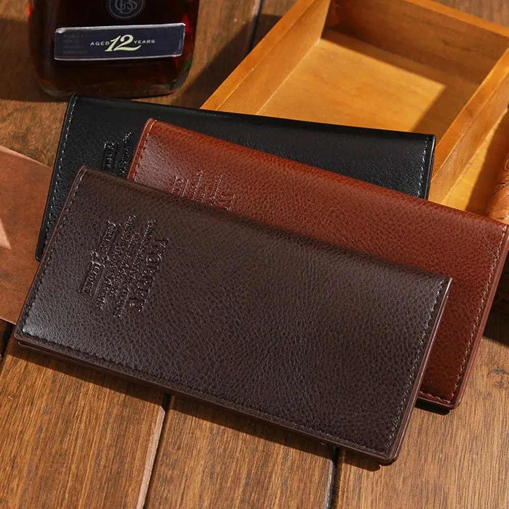 New Mens Long Casual Leather Black Wallet Pockets Card Clutch Bifold Purse PU Leather Synthetic Leather Card Holder Money Bag