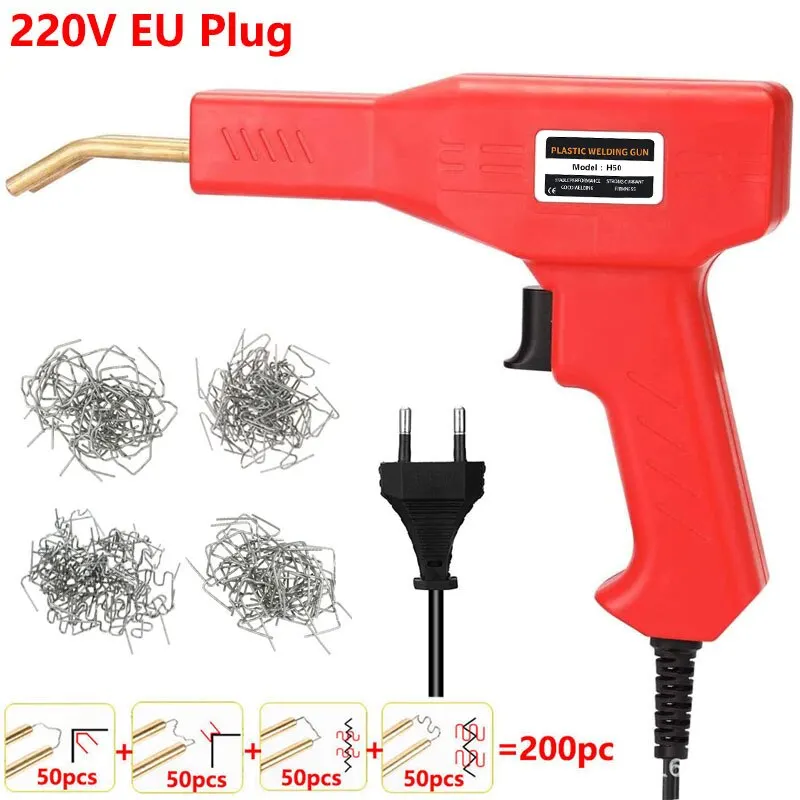 Red Plastic Welder 50W Hot Nail Gun With 200/400/800 Nails Car Bumper Repair Kit Cracking Tool Garage Nailer PVC Machine Welding