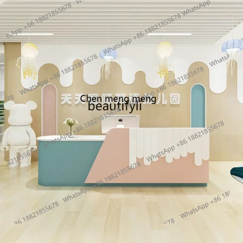 

Kindergarten paint front desk checkout page reception desk simple modern bar counter table