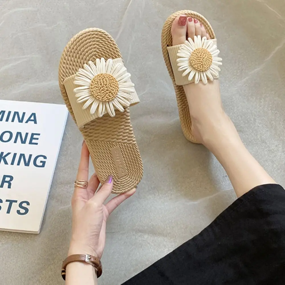 

Модные тапочки на плоской подошве из ПВХ с цветочным принтом, противоскользящие милые шлепанцы, пляжная обувь, женские пляжные тапочки в богемном стиле