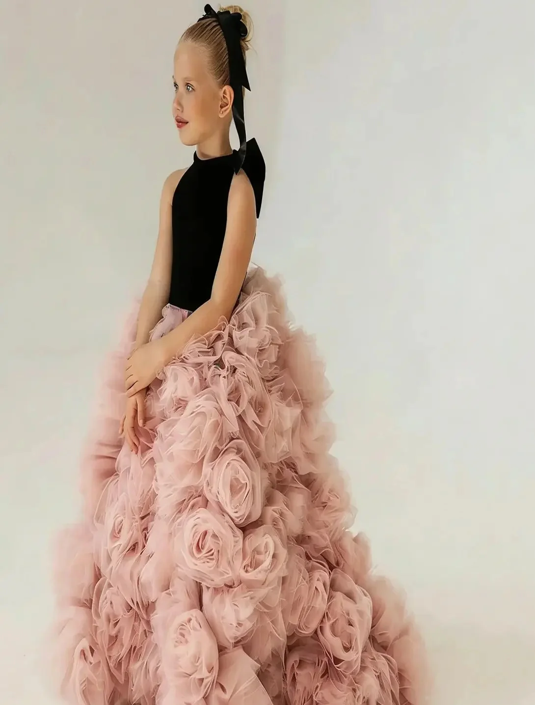 

Customized Flower Girl Dress For Wedding Bowknot Sleeveless Tulle Tiered Floor Length Kids Birthday First Communion Gown