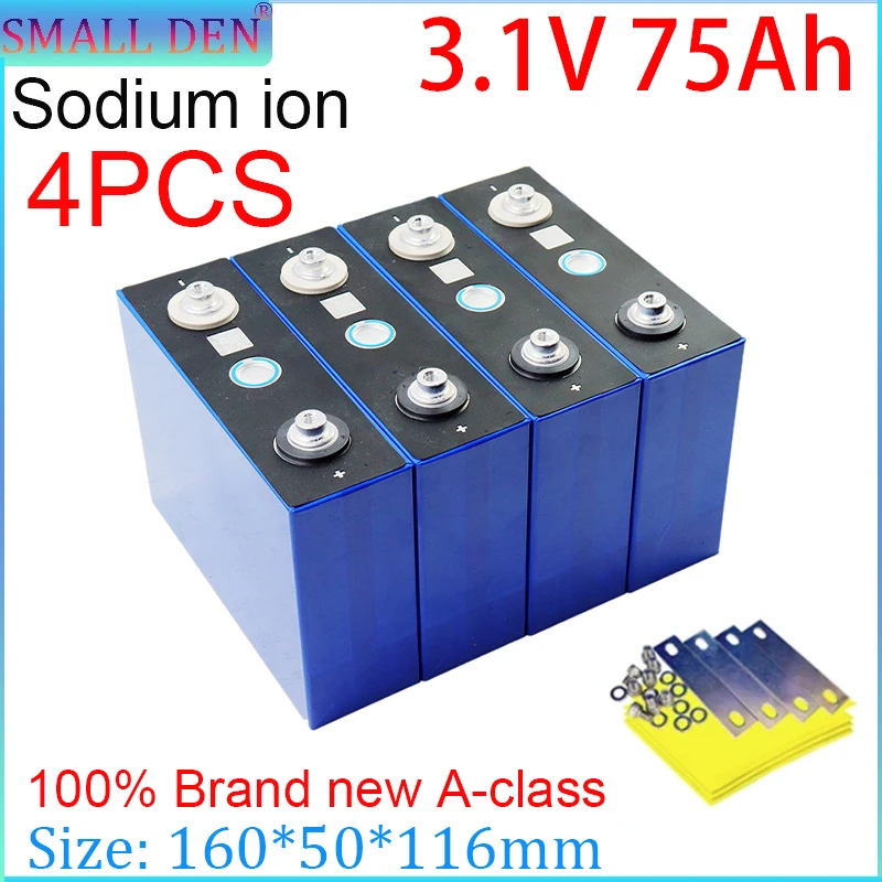 

4PCS Brand new A-class 3.1V 75Ah sodium ion battery 2.9V 20C discharge DIY 12V 24V suitable for electric bicycle solar inverter