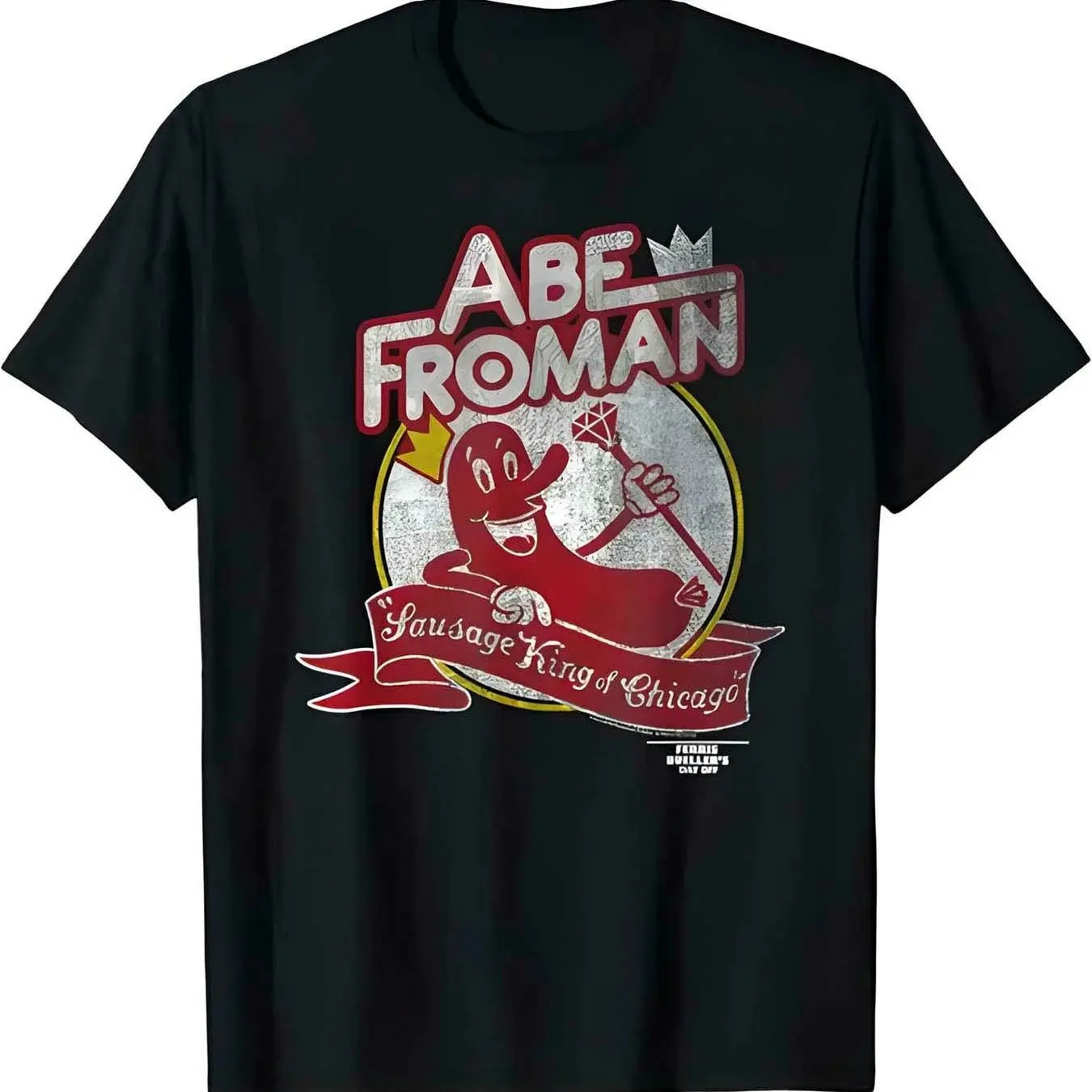 T-shirt rétro à imprimé saucisse de Chicago, un haut décontracté noir rétro avec motif de personnage de dessin animé, parfait pour un usage quotidien.