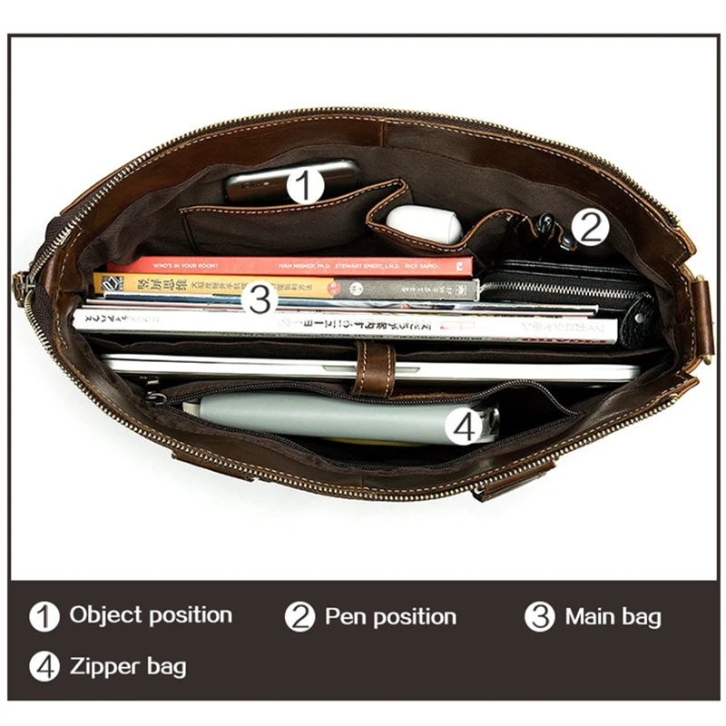 Nesitu Vintage A4 สีดําสีน้ําตาลกาแฟของแท้หนัง 14 ''แล็ปท็อปกระเป๋าเอกสารผู้ชาย Portfolio Messenger กระเป๋า M260
