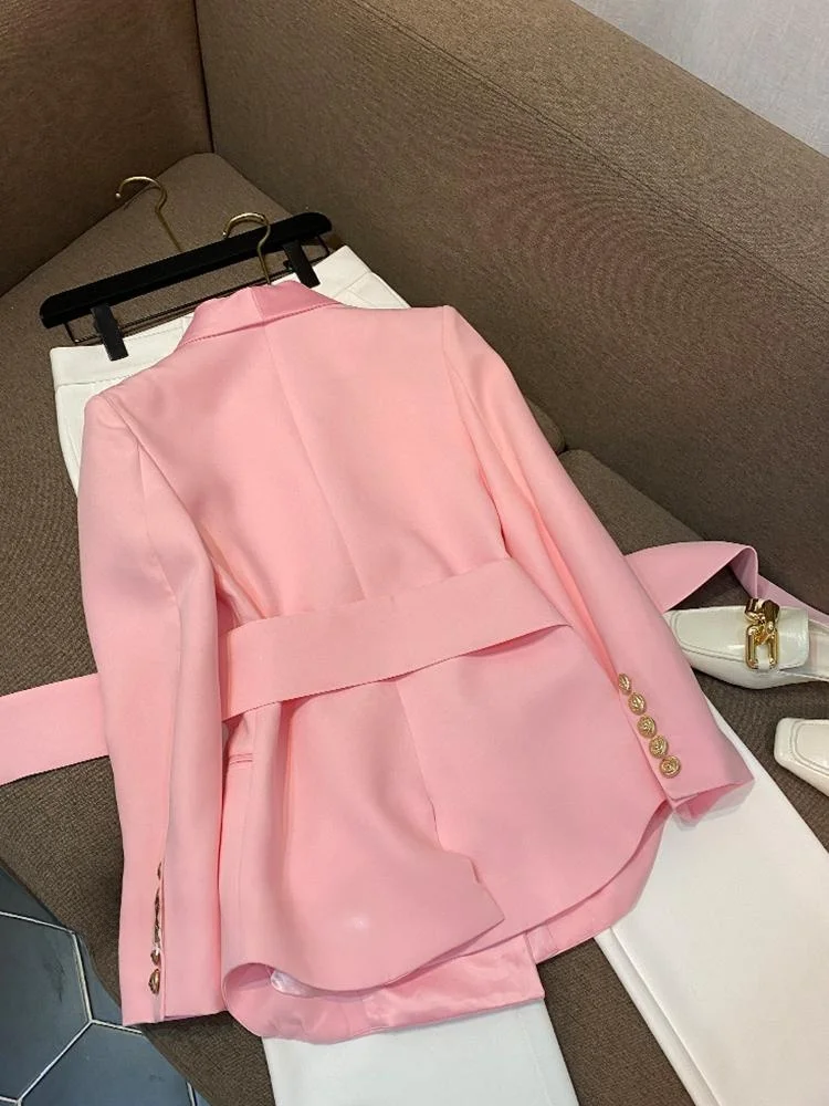 Briti Sle Peach Pink  Jaet with Belt Ele Precision Commute Wind Women's Suit Outerwear A6744