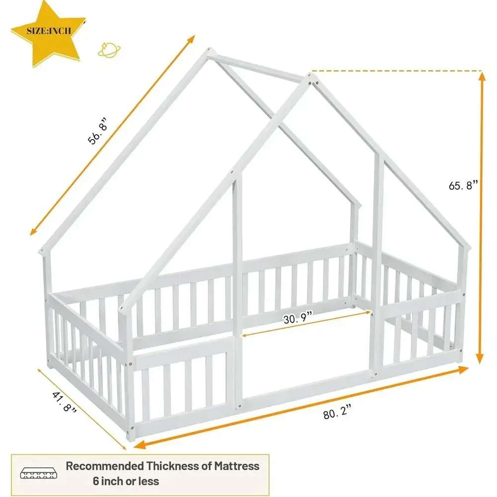 Twin Size Wooden Loft Bed with Side Rails, Suitable for Boys and Girls, No Box Spring Needed, Easy Assembly, White