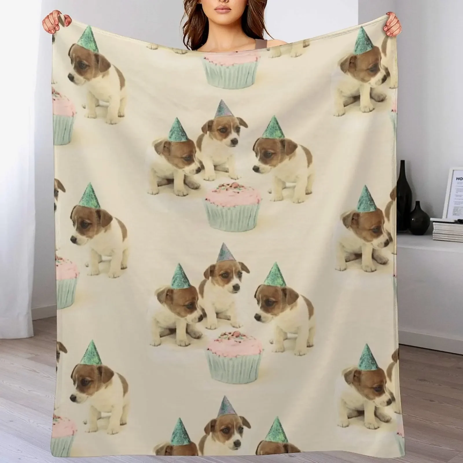 Vintage Puppy Birthday Card Throw Blanket Soft Warm Blanket Gift for Grandparents