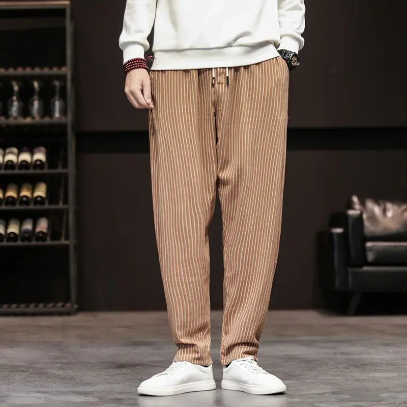 Men's Spring and Summer New Four-season Plus Loose Harem Pants Trendy Casual Striped Wardrobe Trousers Sports Pants