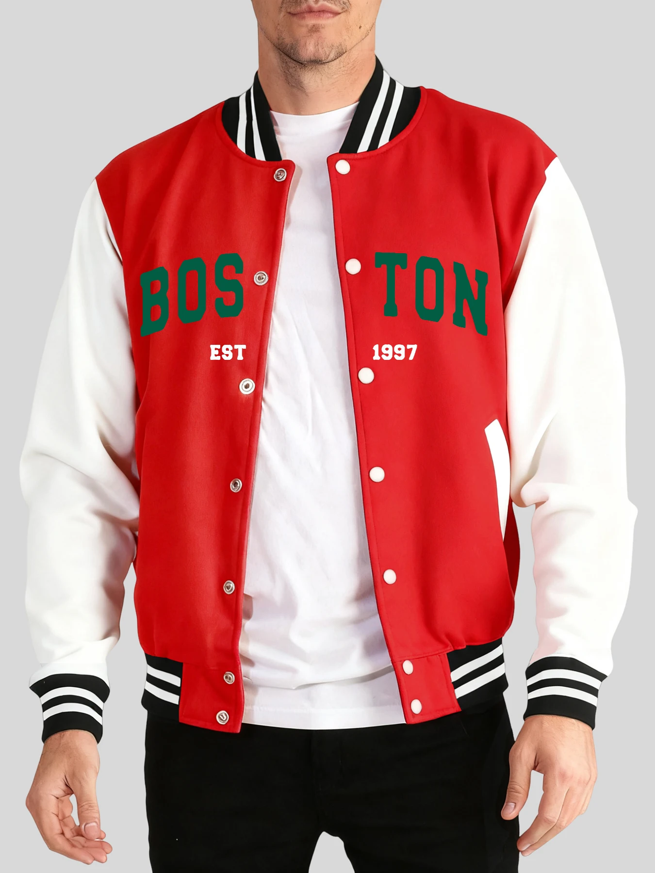 

Boston Est 1997 Creative Prints Streetwear Men Autumn Winter Casual Jackets Basics Comfy Menswear Vintage Soft Baseball Uniform