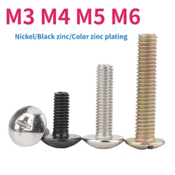 M3 M4 M5 M6 Carbon Steel Cross Recessed Round Head Machine Screws Mushroom Head Screws Black Steel/Nickel/Color Zinc Plated