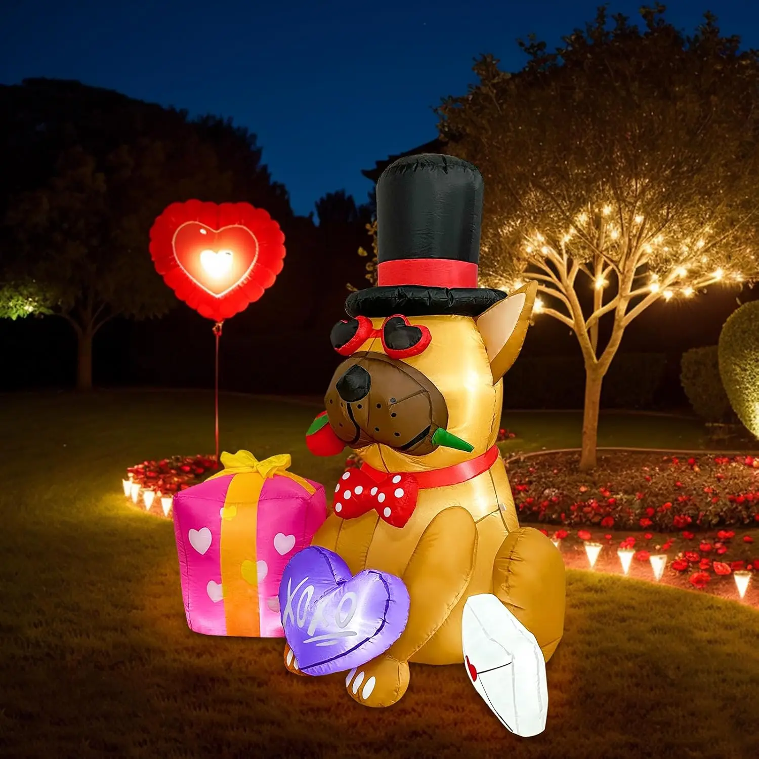 Valentines Decorations 5Ft Valentine Inflatables Dog with Heart and Gift Box Christmas Yard Decorations Home Party Outdoor Toys