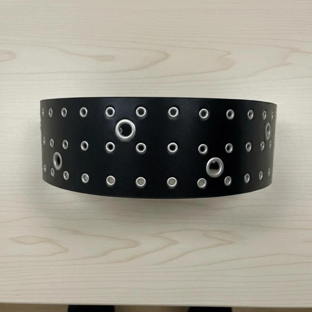 Adjustable Hollow Rivet Wide Belt Three Row Needle Buckle Punk Style Y2K Cool Girls Belt Jeans Decor Personalized Design