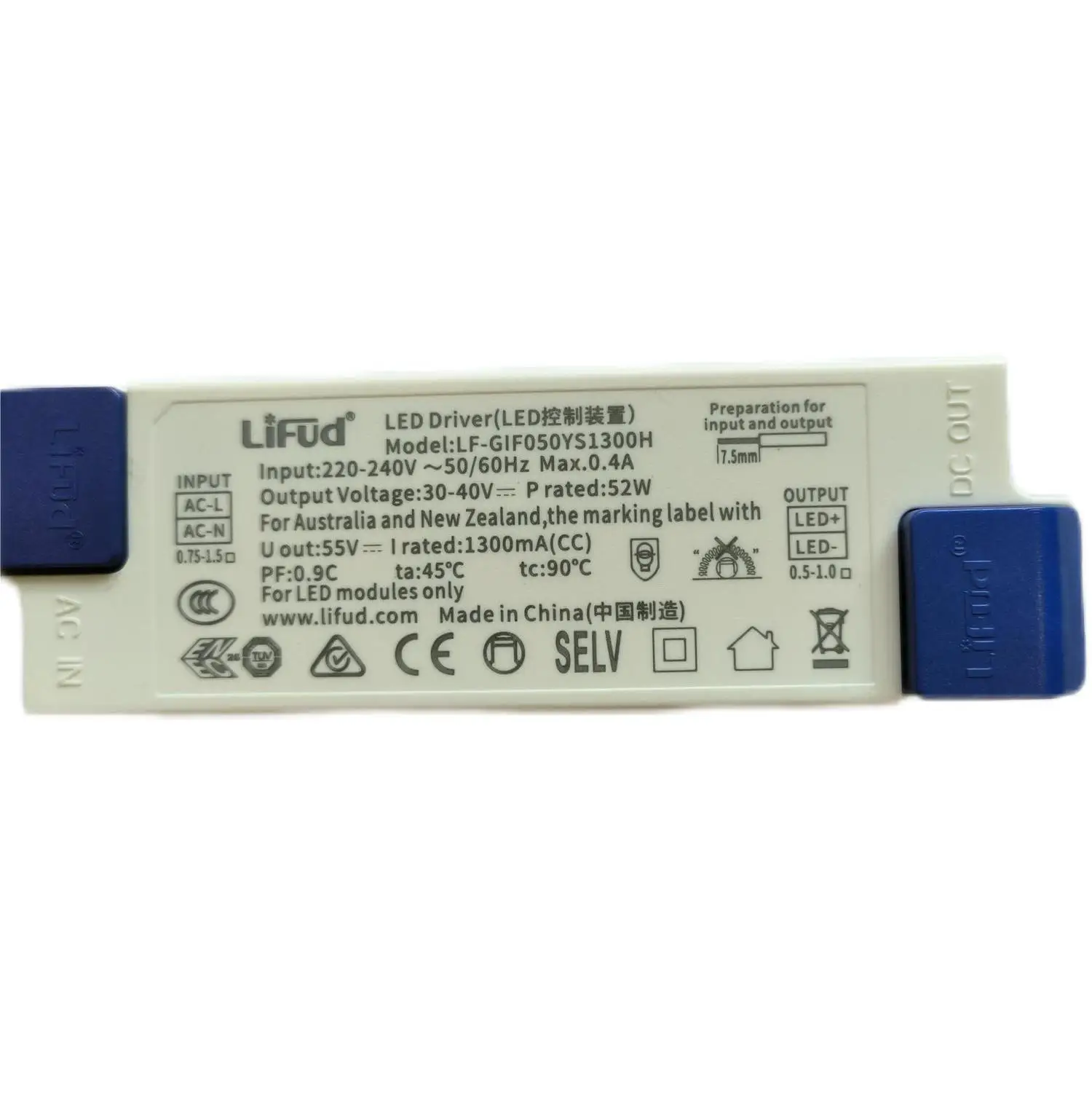 No flicker Lifud LED Driver 52W 1300mA 30-40VDC AC220-240V LF-GIF050YS1300H Flicker free LED Power Supply Panel Light Driver