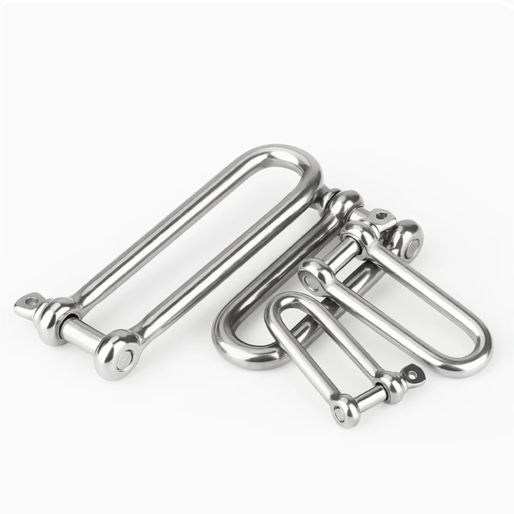 304 Stainless Steel Long D Shackle Load Clamp M4-M16 for Chains Wirerope Lifting Paracord Outdoor Camping Survival Rope