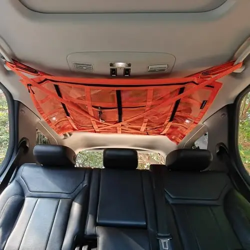 

Kaskawise SUV Ceiling Cargo Net - Double-Layer Mesh Roof Storage for Car, Truck, Van, Camping, 39.3" x 23.6", Orange