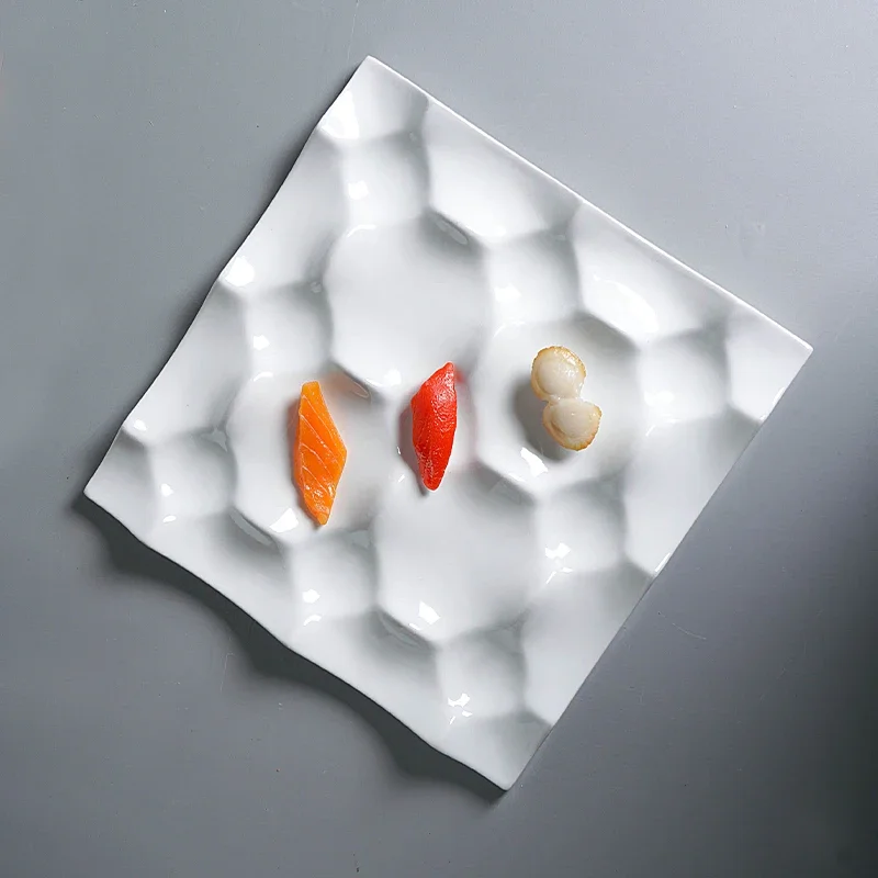 

Creative Irregular Dinner Plate Multi-Grid Dim Sum Plate White Square Ceramic Plate Dessert Plate Molecular Cooking Tableware