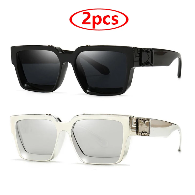 المشي لمسافات طويلة 2 قطعة العلامة التجارية الفاخرة مستطيل صغير مكافحة نظارات الضوء النساء الرجال ظلال مربع الأسود النظارات الاتجاه فاسق النظارات للذكور #1
