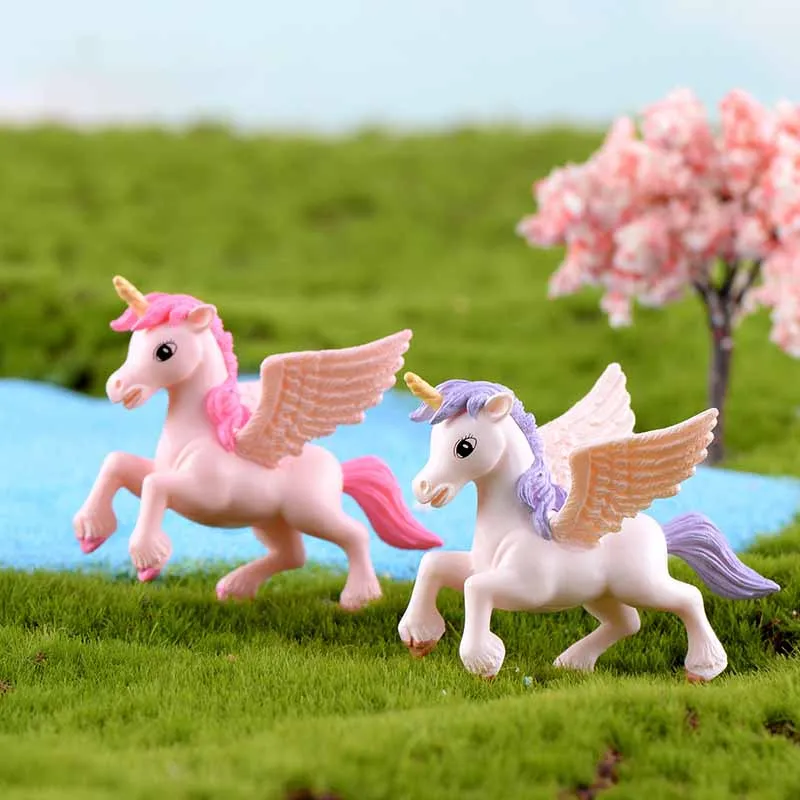 Cartoon Cute Simulation Unicorn With Wings Toy Model Creative Micro Landscape Gardening Aquascape Accessories Desktop Decorative